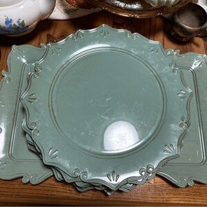Melamine/Melmac Elegant Teal Chargers & serving tray 9 piece Set